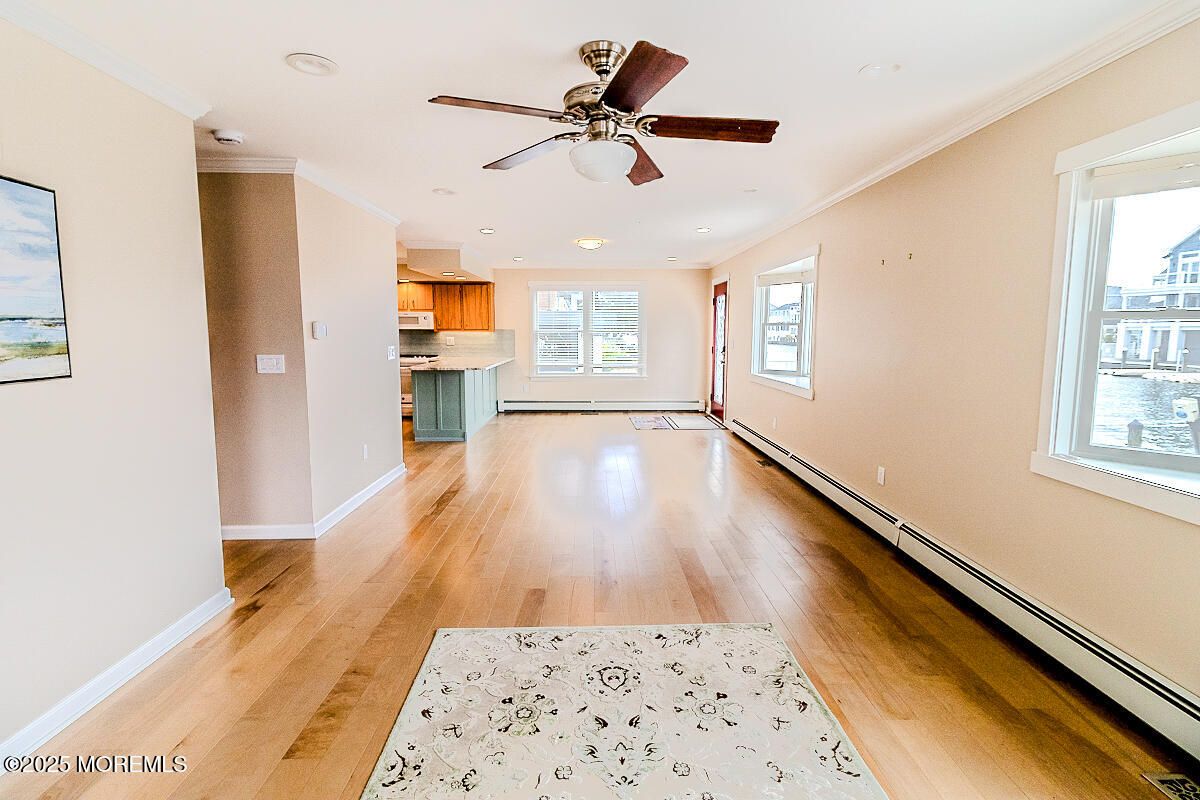 Empty room, Interior, Kitchen, Recessed Lighting, Wood Texture Flooring