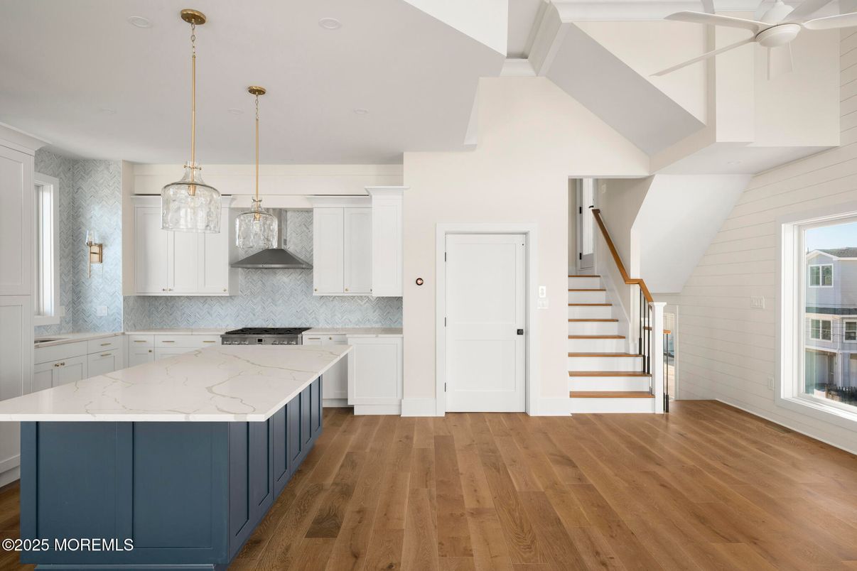 Interior, Kitchen, Pendant Lights, Recessed Lighting, Wood Texture Flooring