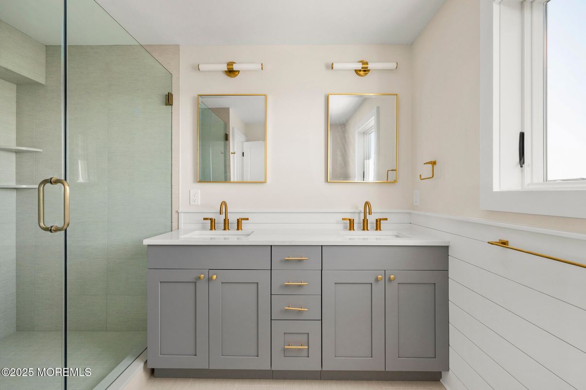 Bathroom, Dual Sink Vanities, Glass Shower, Interior