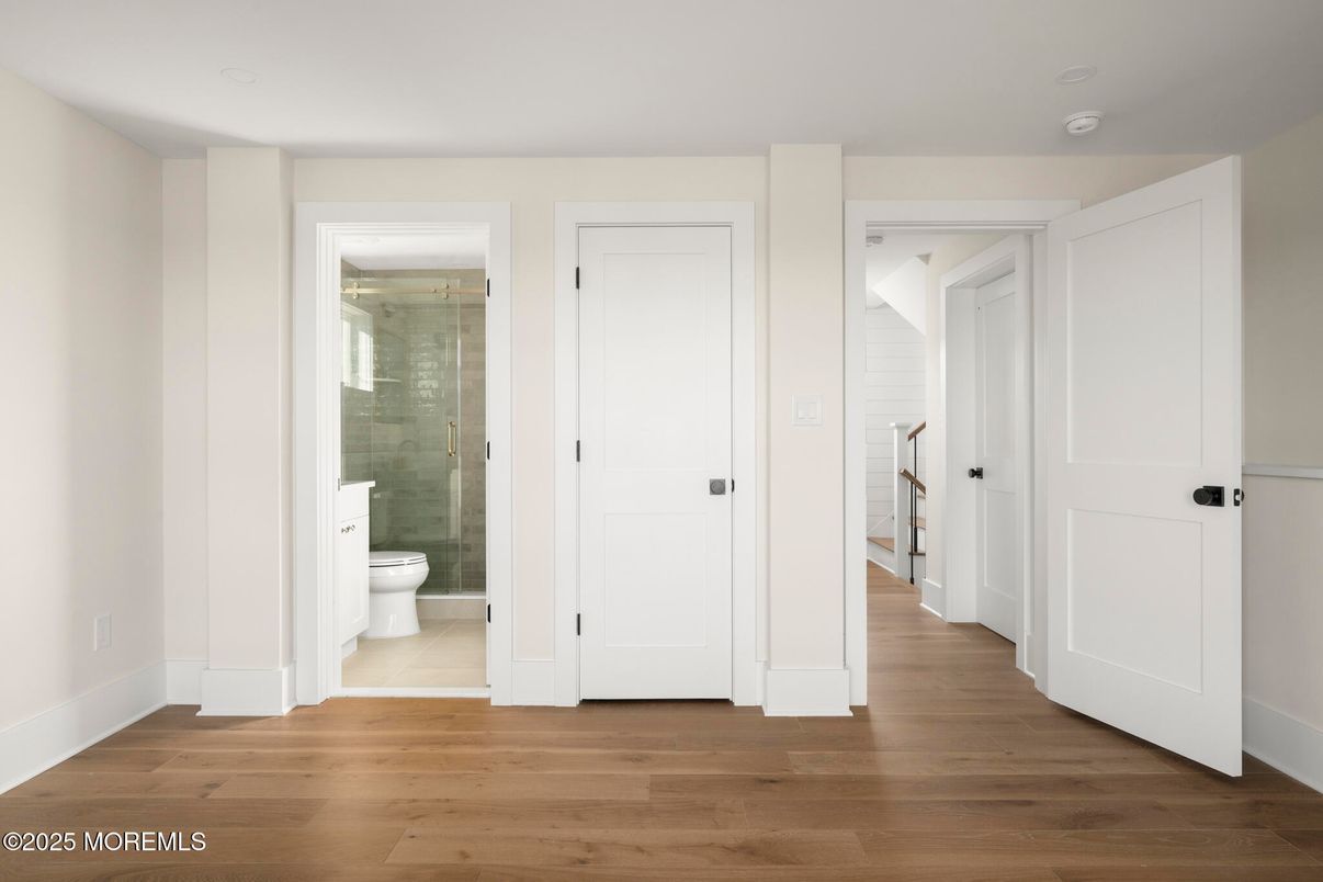 Bathroom, Glass Shower, Interior, Wood Texture Flooring
