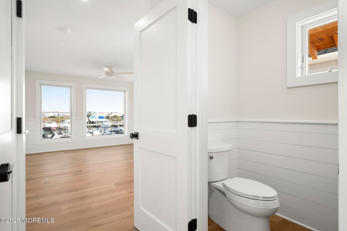 Bathroom, Interior, Recessed Lighting, Water, Wood Texture Flooring