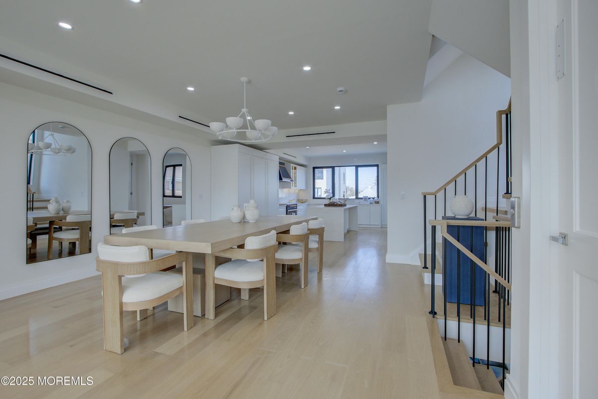 Dining room, Interior, Recessed Lighting, Wood Texture Flooring