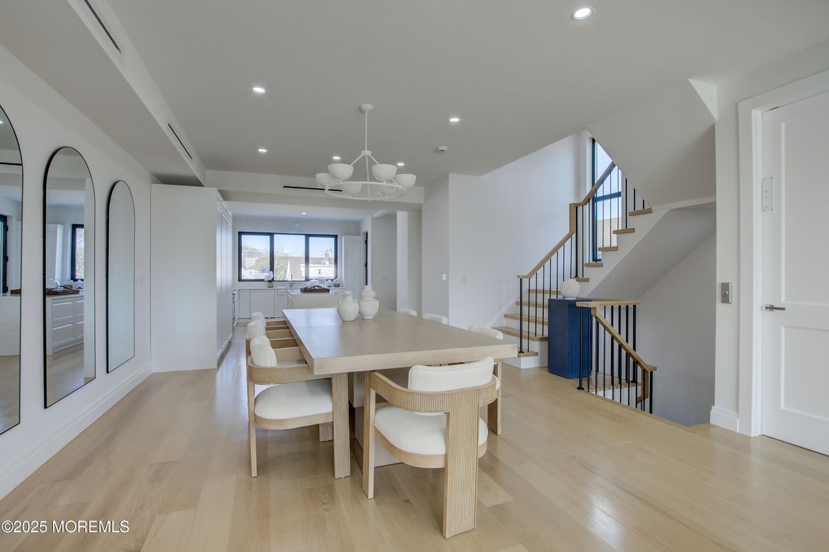 Dining room, Interior, Recessed Lighting, Wood Texture Flooring