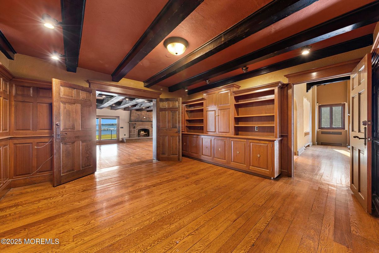 Empty room, Fireplace, Interior, Recessed Lighting, Wood Texture Flooring