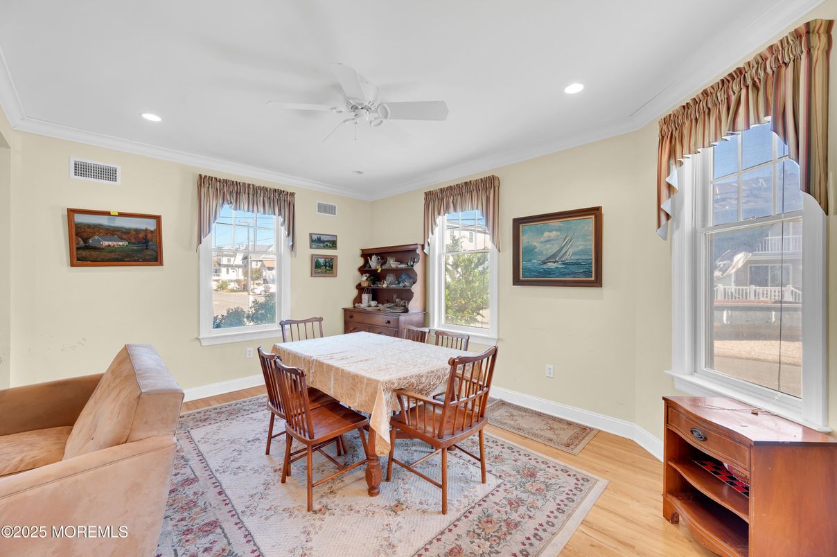 Dining room, Interior, Recessed Lighting, Wood Texture Flooring