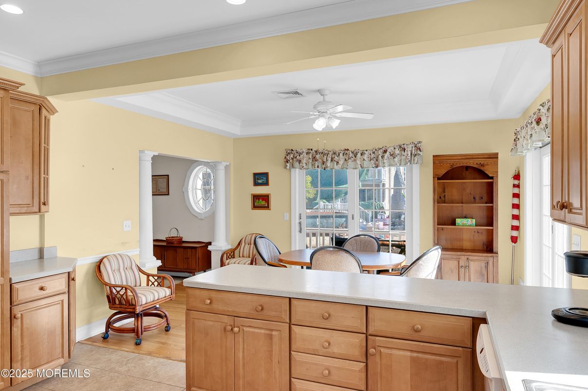Dining room, Interior, Recessed Lighting, Wood Texture Flooring
