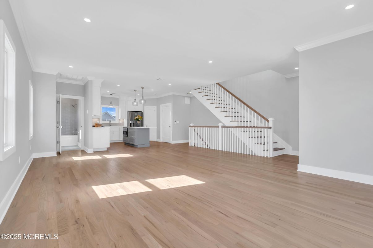 Empty room, Interior, Pendant Lights, Recessed Lighting, Wood Texture Flooring