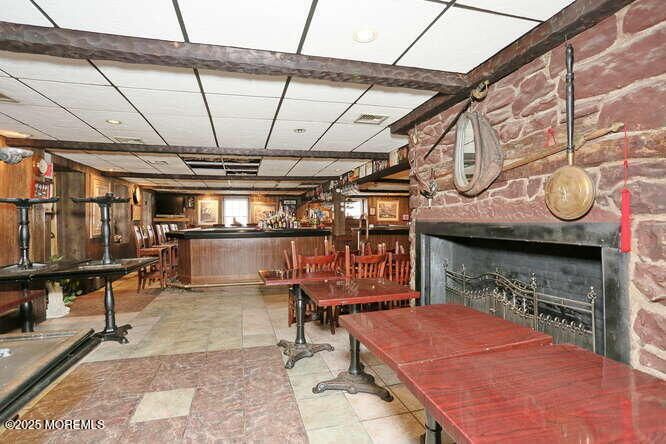 Dining room, Fireplace, Interior, Recessed Lighting
