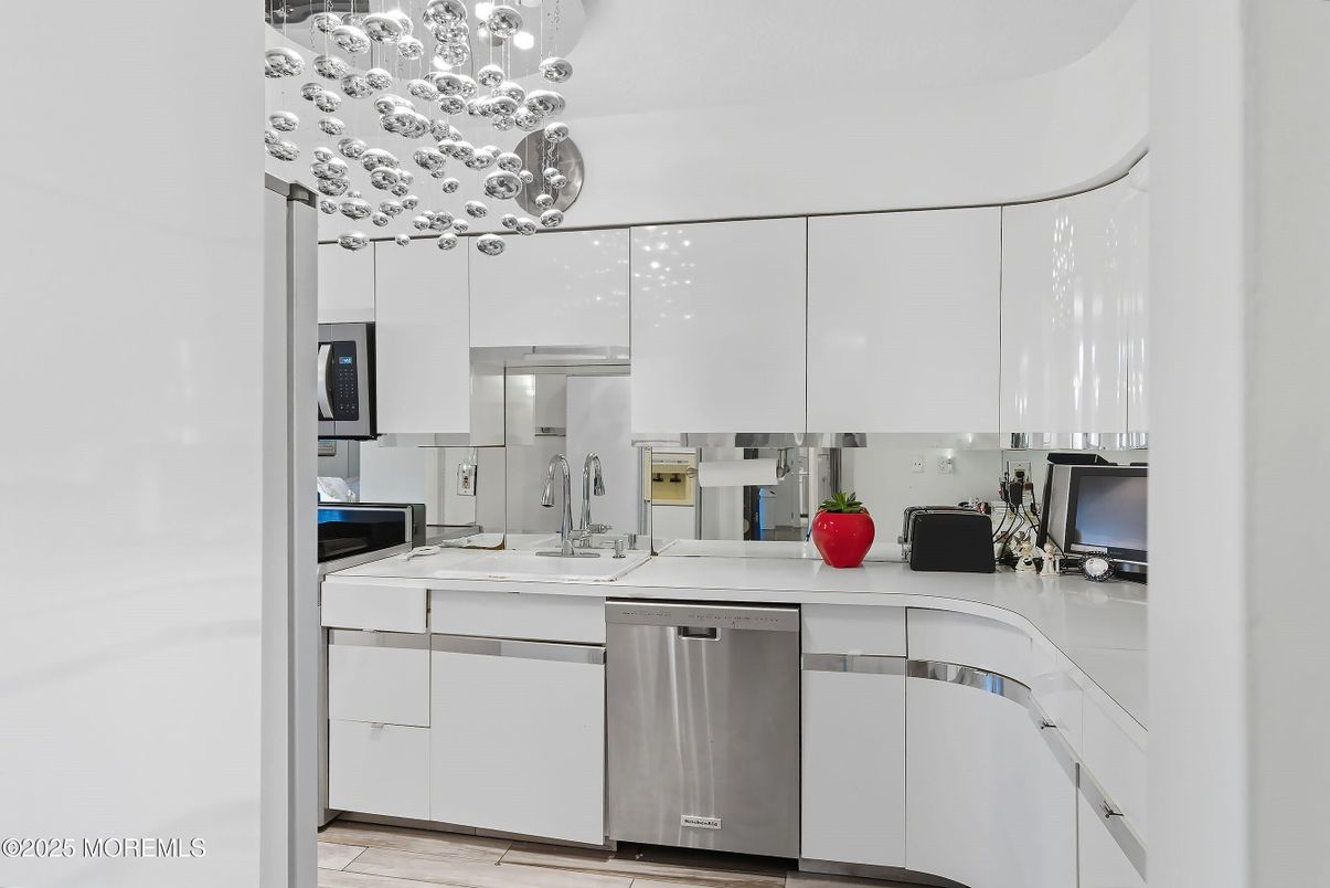 Interior, Kitchen, Pendant Lights, Stainless Steel Appliances, Wood Texture Flooring