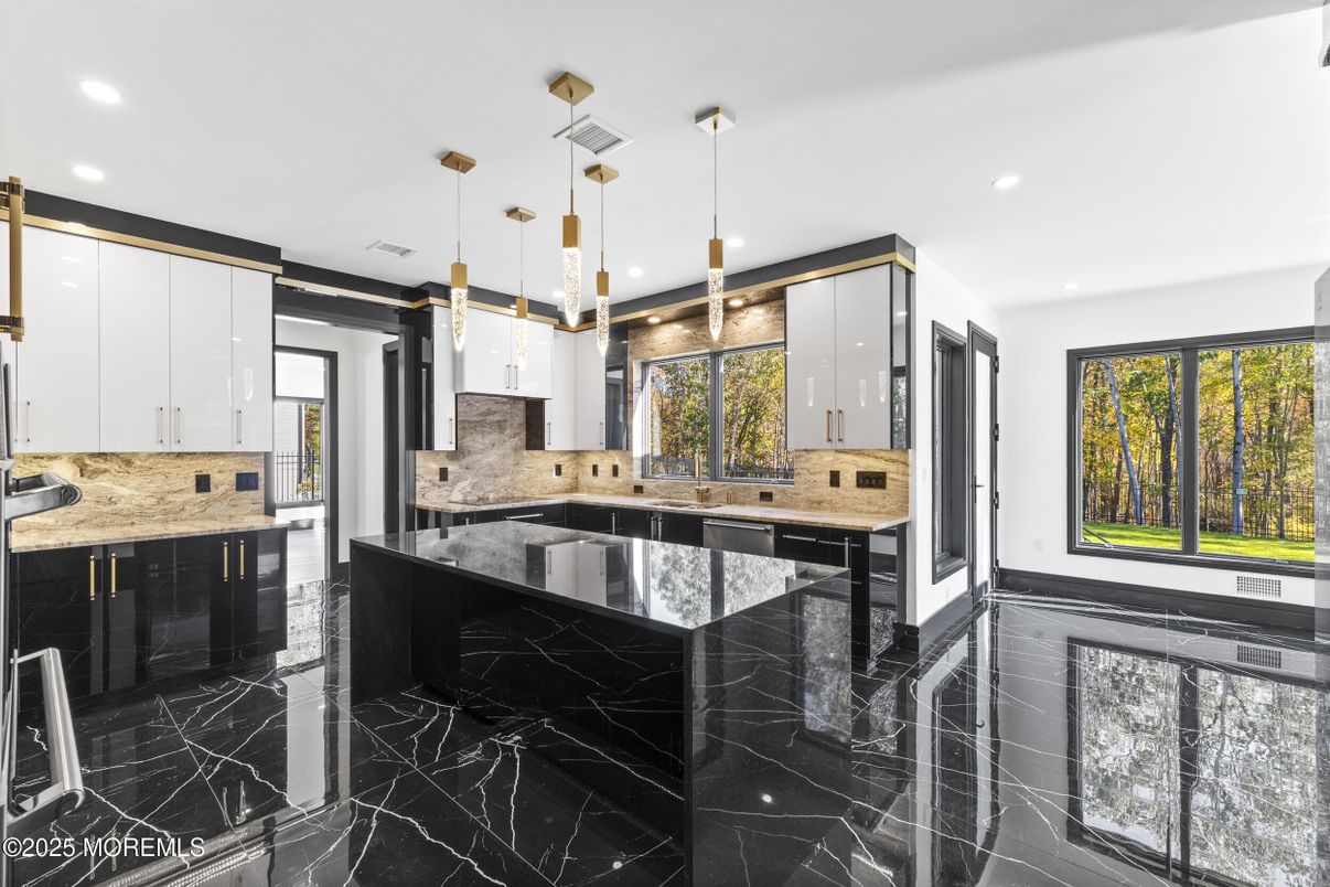 Interior, Kitchen, Marble, Pendant Lights, Recessed Lighting
