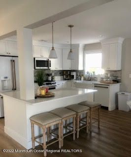 Interior, Kitchen, Pendant Lights, Stainless Steel Appliances, Wood Texture Flooring