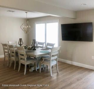 Chandelier, Dining room, Interior, Wood Texture Flooring