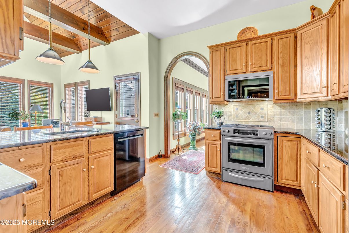 Interior, Kitchen, Pendant Lights, Wooden Ceilings, Wood Texture Flooring