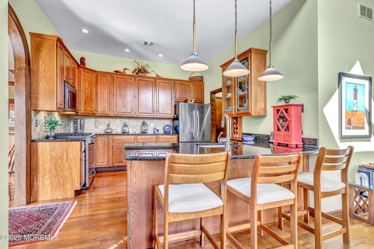 Interior, Kitchen, Pendant Lights, Recessed Lighting, Wood Texture Flooring