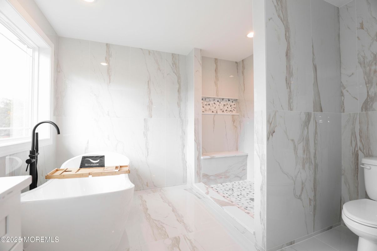 Bathroom, Free Standing Baths, Interior, Marble, Marble Walls, Recessed Lighting