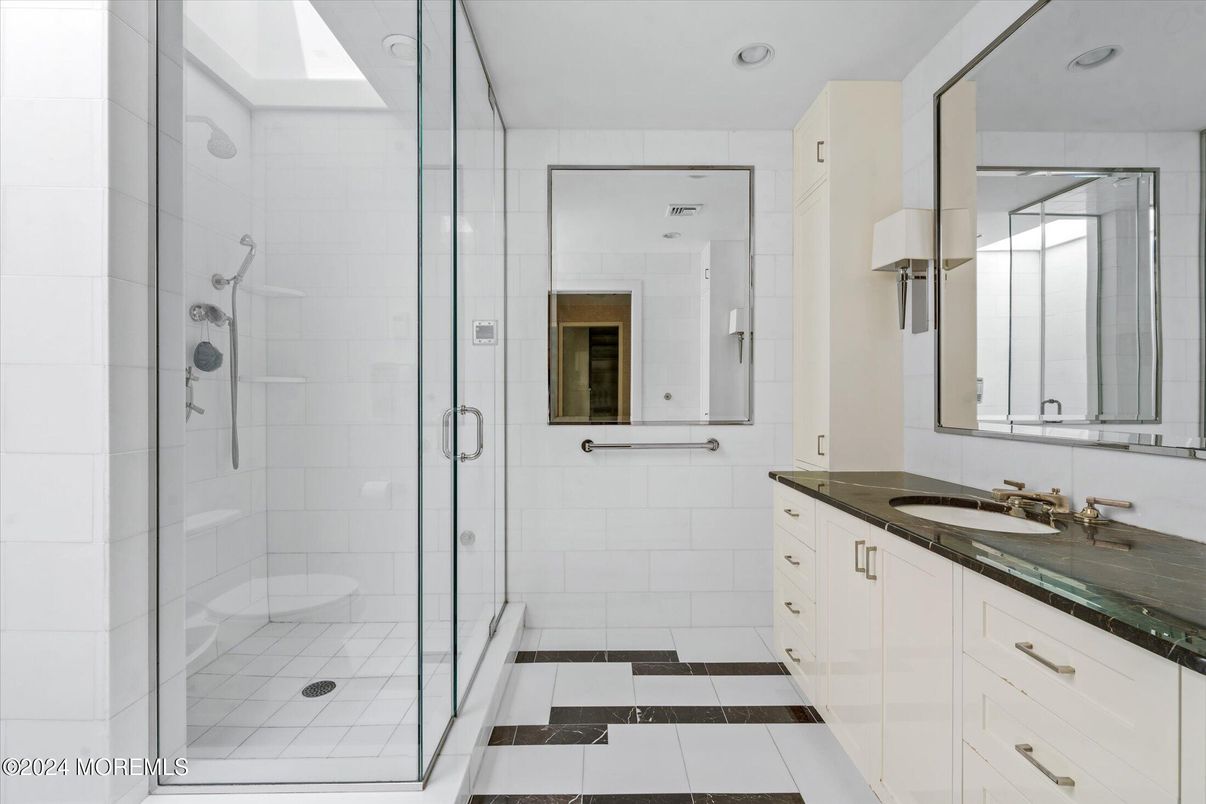 Bathroom, Dual Sink Vanities, Glass Shower, Interior, Recessed Lighting
