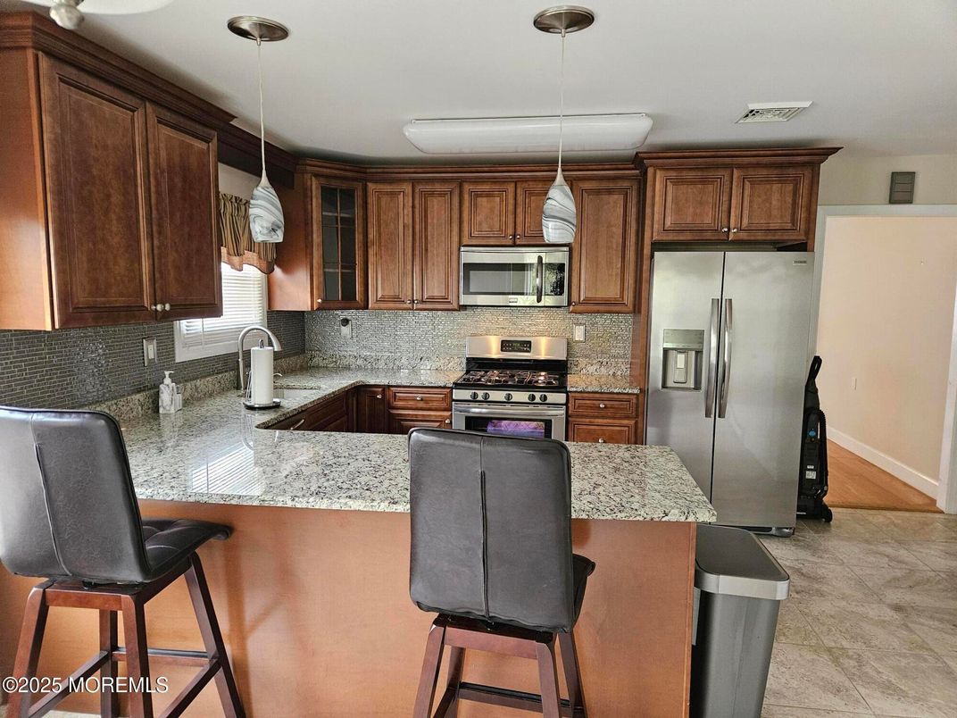 Interior, Kitchen, Pendant Lights, Stainless Steel Appliances, Wood Texture Flooring