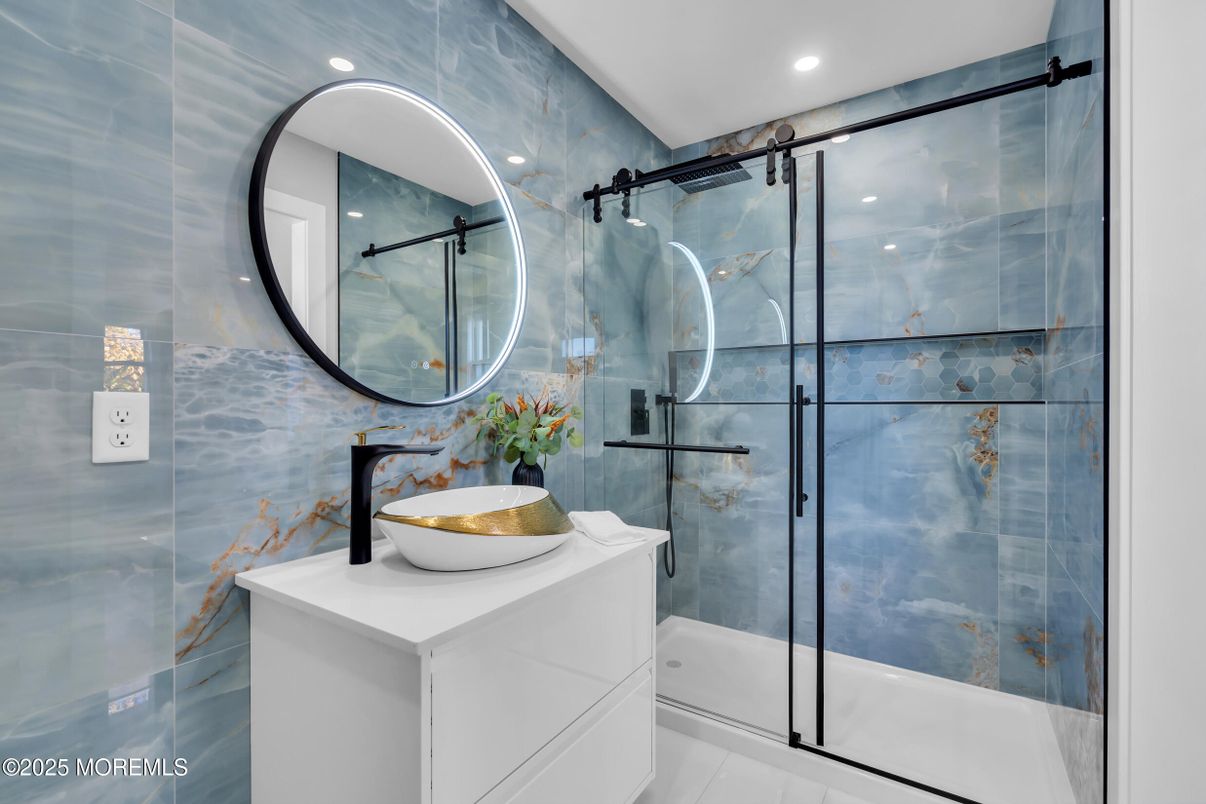 Bathroom, Glass Shower, Interior, Recessed Lighting