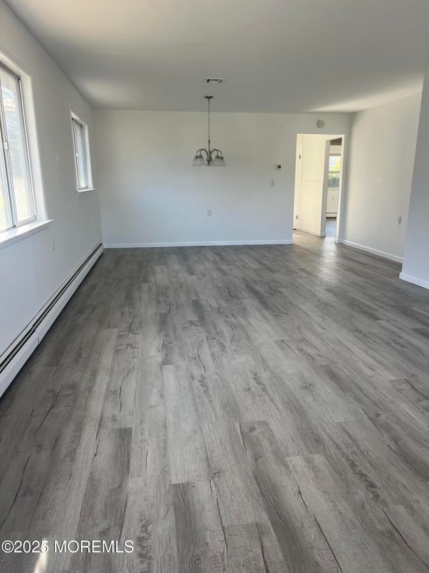 Empty room, Interior, Pendant Lights, Wood Texture Flooring