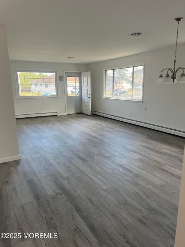 Chandelier, Empty room, Interior, Wood Texture Flooring