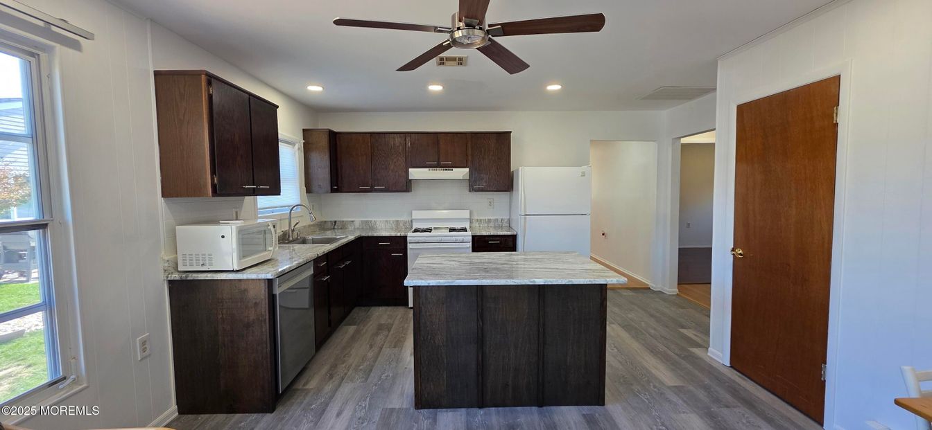 Interior, Kitchen, Recessed Lighting, Wood Texture Flooring