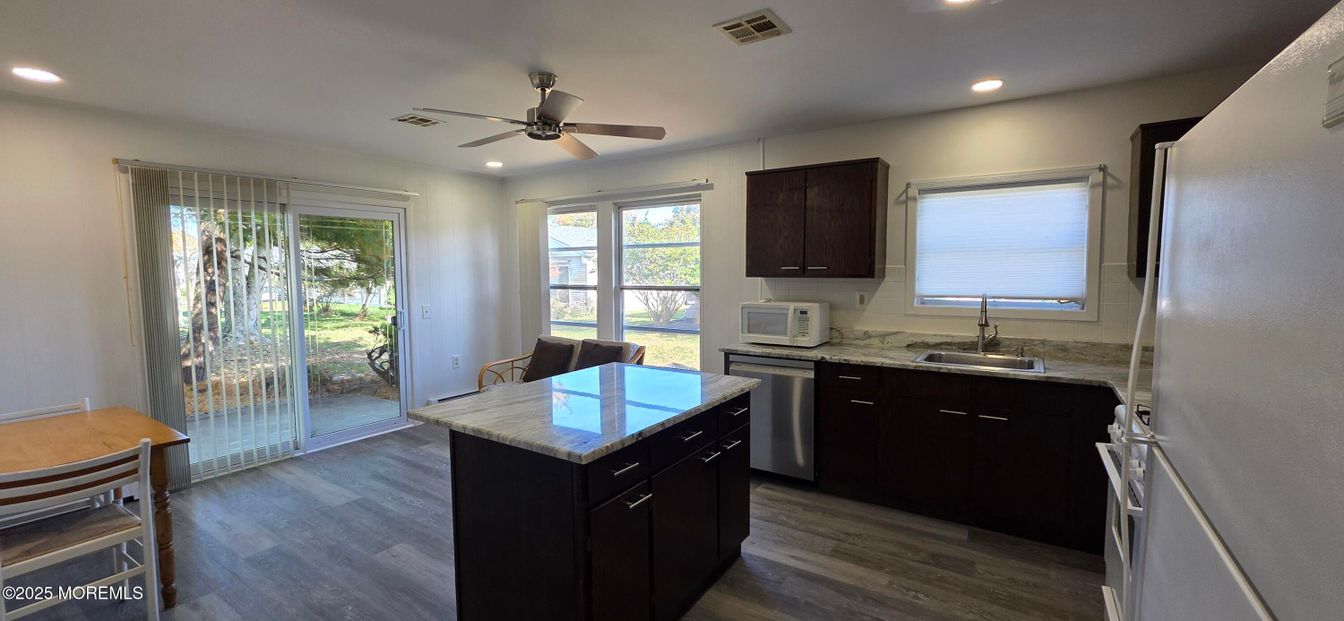Interior, Kitchen, Recessed Lighting, Wood Texture Flooring