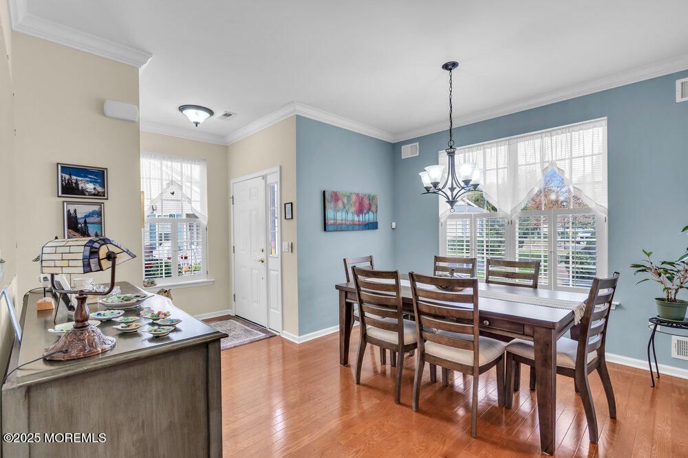 Chandelier, Dining room, Interior, Wood Texture Flooring