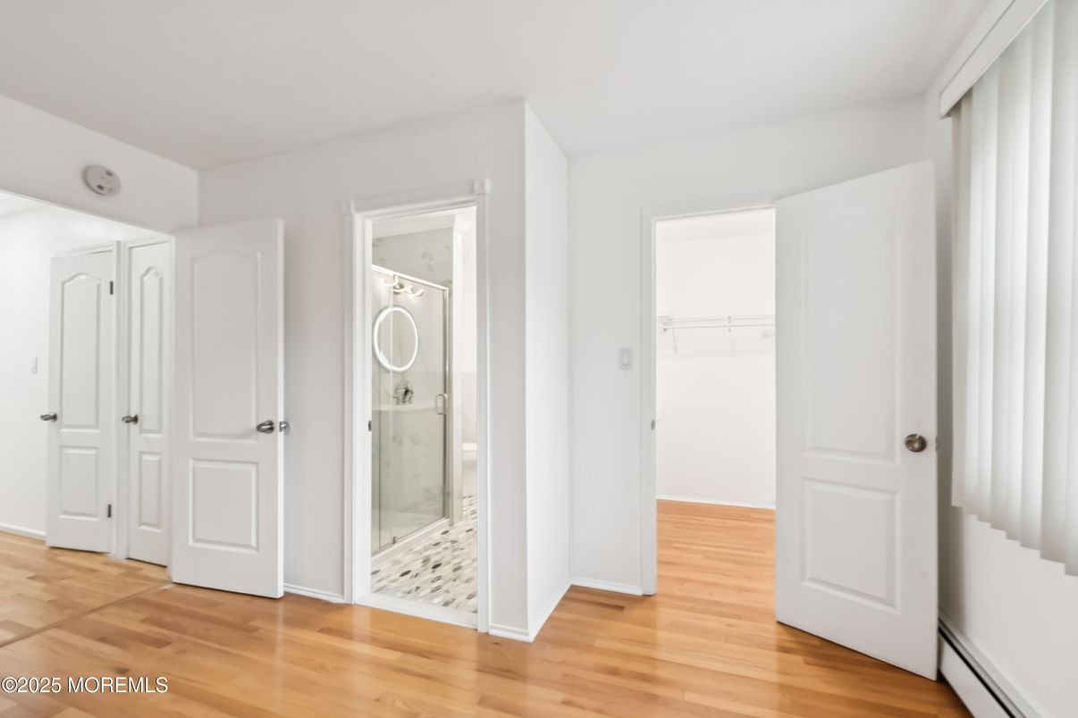 Bathroom, Glass Shower, Interior, Wood Texture Flooring