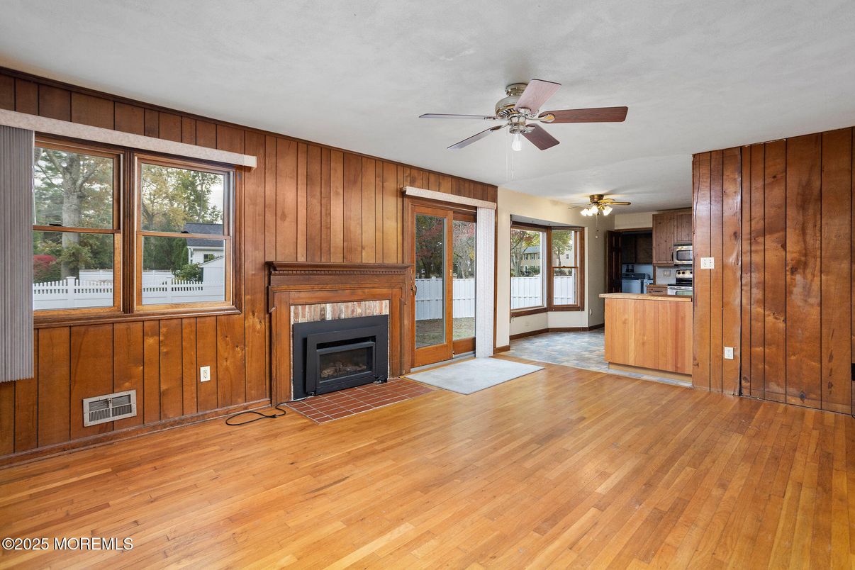 Empty room, Fireplace, Interior, Wood Texture Flooring, Wooden Walls