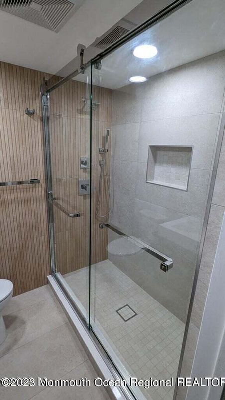 Bathroom, Glass Shower, Interior, Recessed Lighting