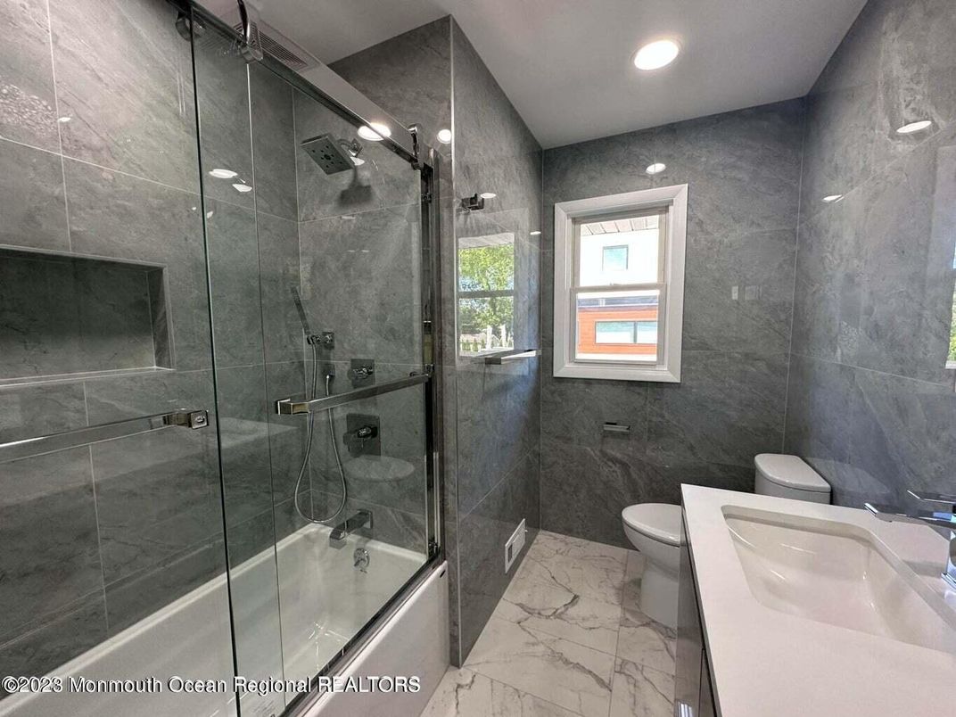 Bathroom, Glass Shower, Interior, Marble, Recessed Lighting