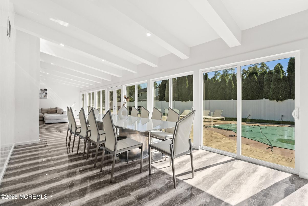 Dining room, Interior, Recessed Lighting, Wood Texture Flooring