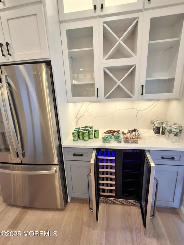 Interior, Kitchen, Marble Walls, Stainless Steel Appliances, Wood Texture Flooring