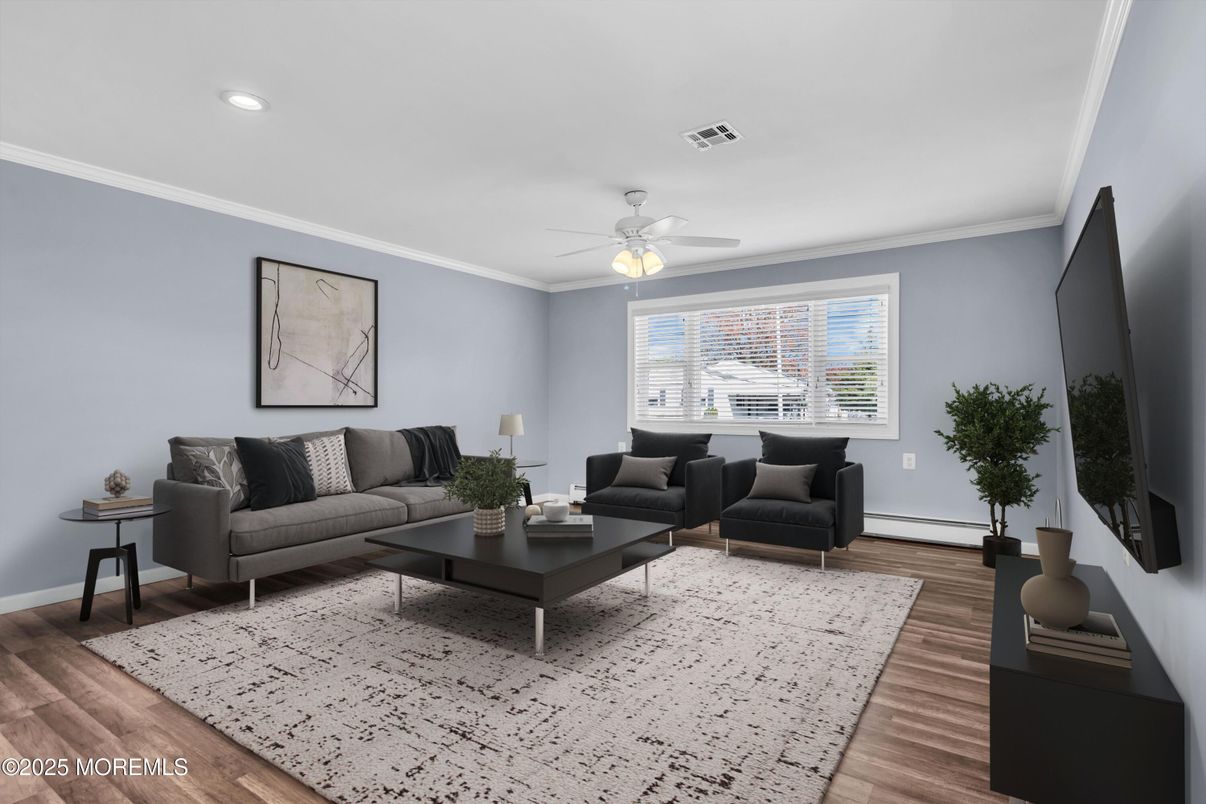 Interior, Living room, Recessed Lighting, Wood Texture Flooring