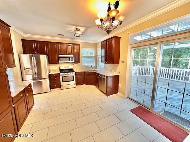 Chandelier, Interior, Kitchen, Stainless Steel Appliances