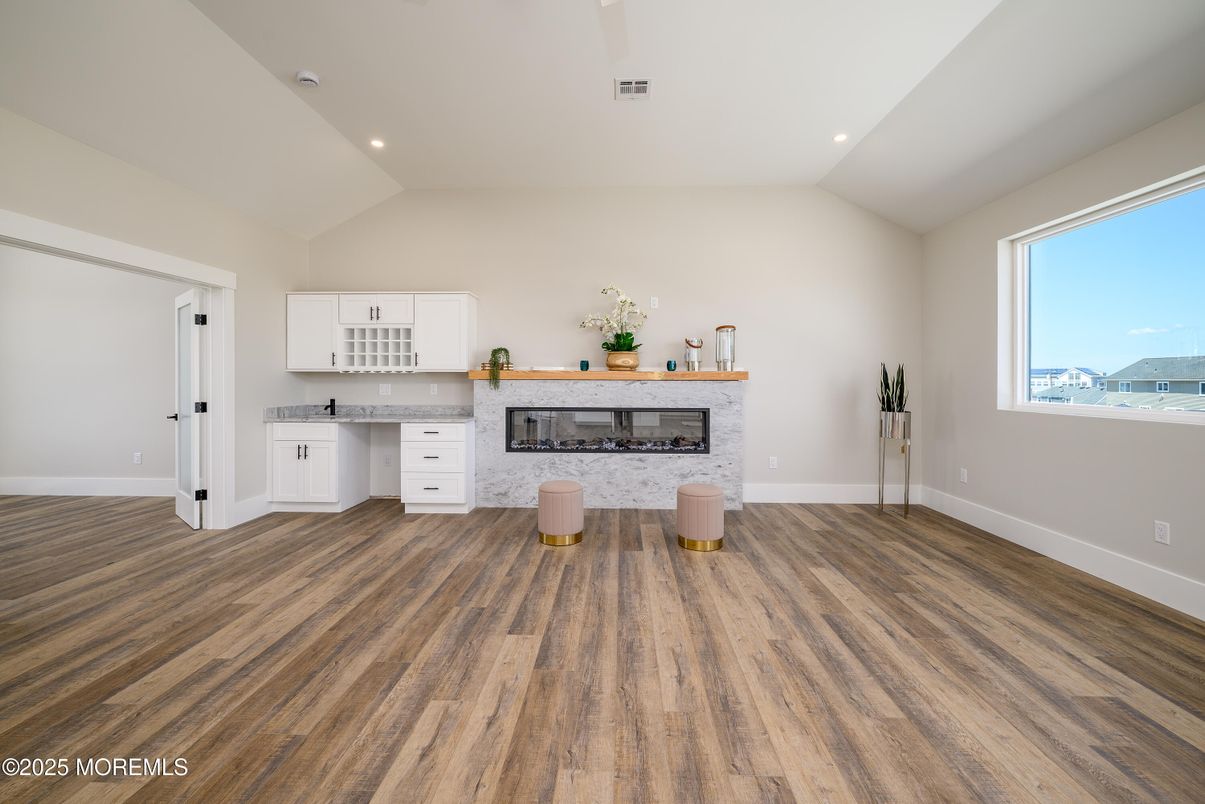Fireplace, Interior, Recessed Lighting, Wood Texture Flooring