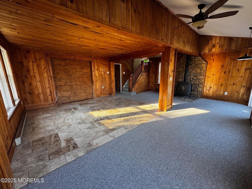 Empty room, Fireplace, Interior, Wooden Ceilings, Wooden Walls