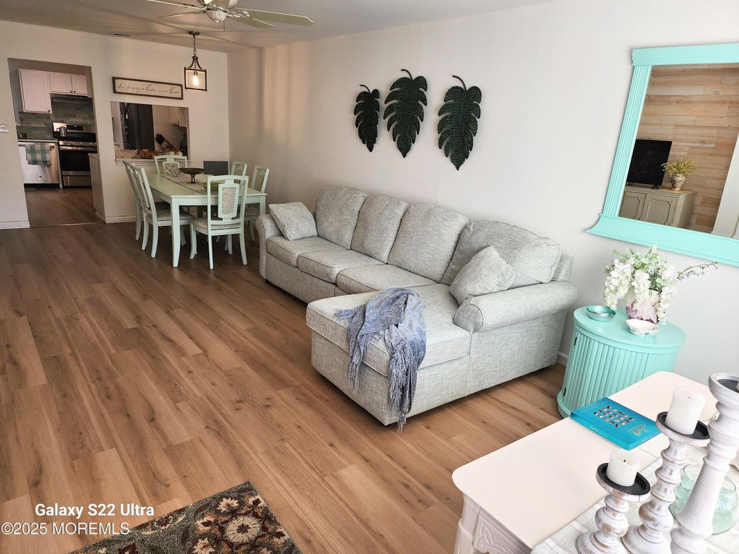 Dining room, Interior, Kitchen, Living room, Pendant Lights, Wood Texture Flooring
