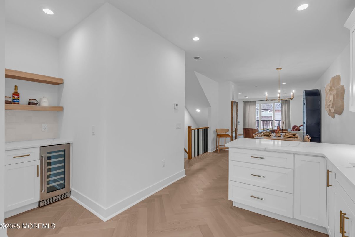 Dining room, Interior, Pendant Lights, Recessed Lighting, Wood Texture Flooring