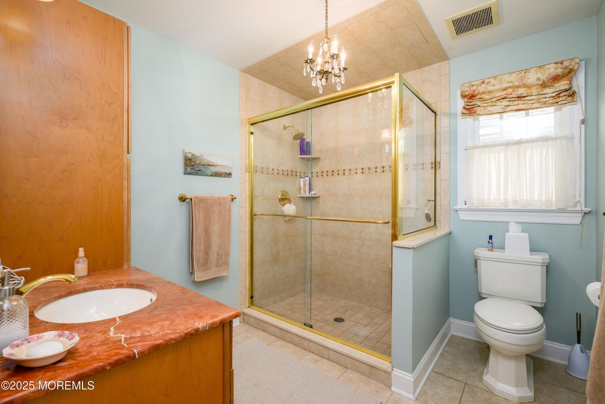 Bathroom, Chandelier, Glass Shower, Interior