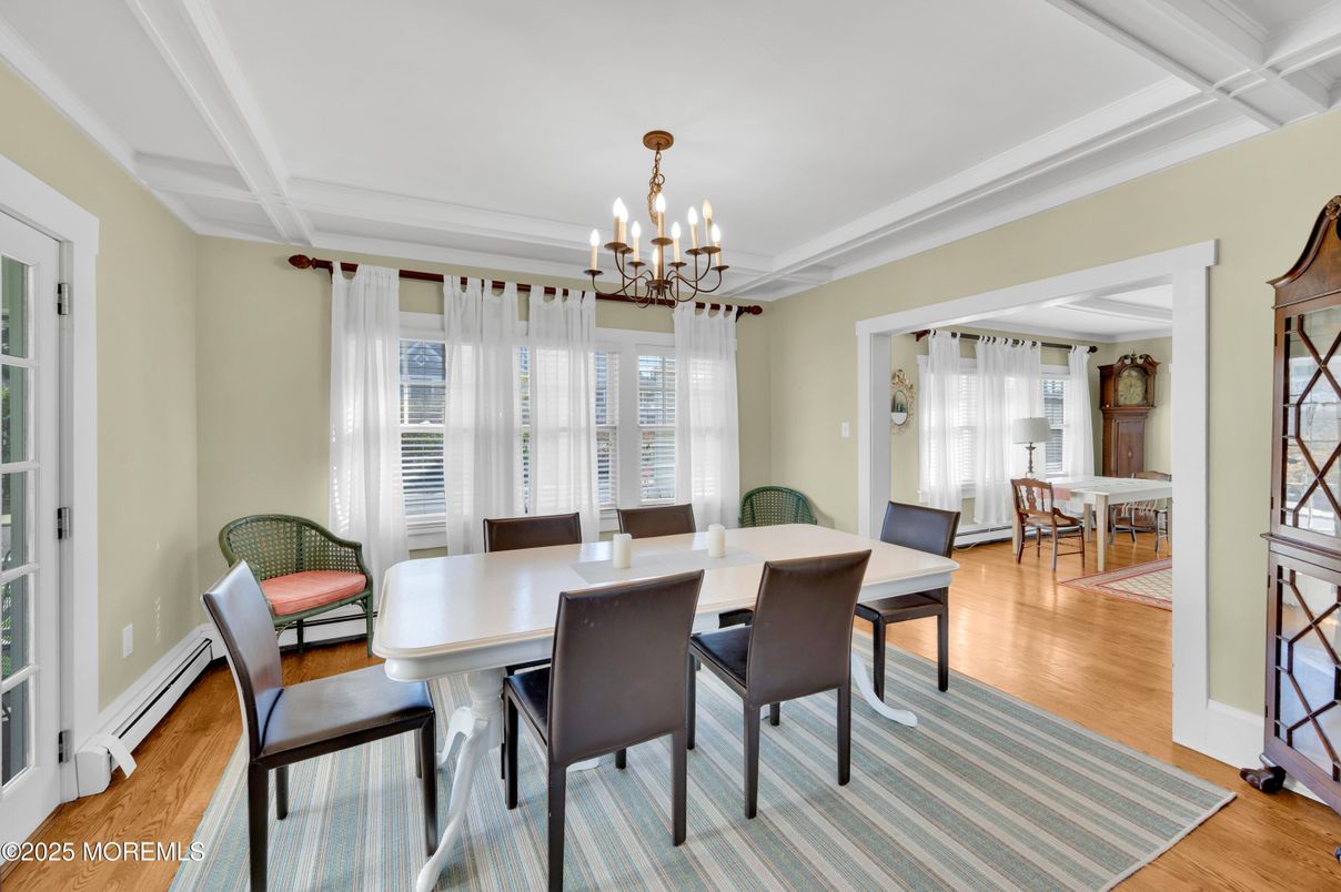 Chandelier, Dining room, Interior, Wood Texture Flooring