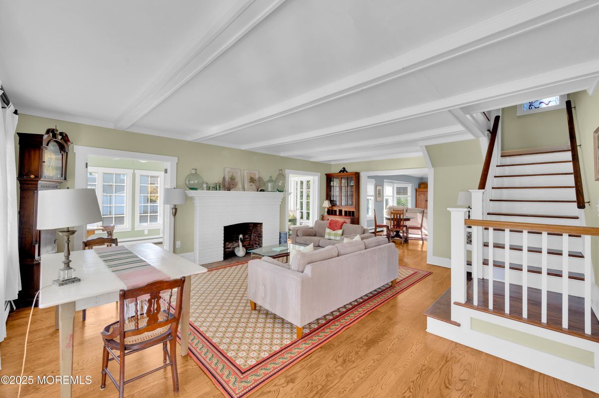 Dining room, Fireplace, Interior, Living room, Wood Texture Flooring
