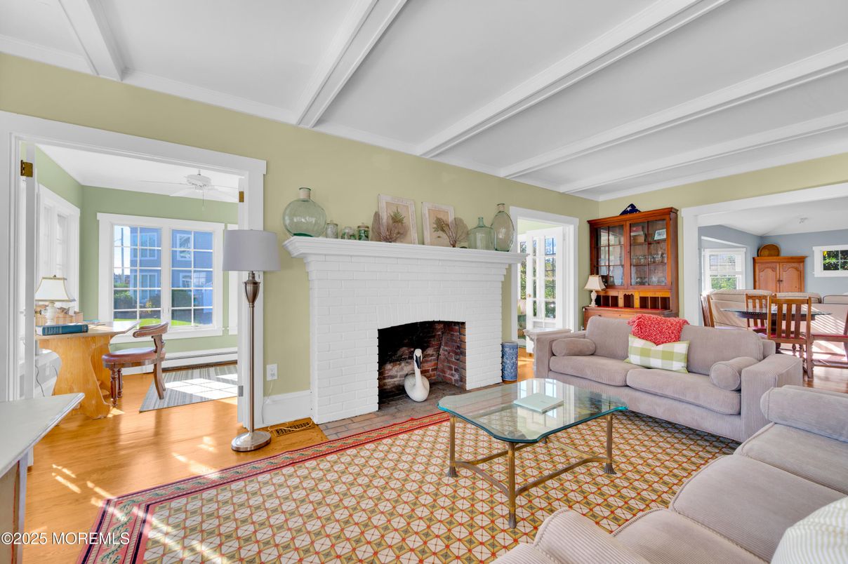 Dining room, Fireplace, Interior, Living room, Wood Texture Flooring