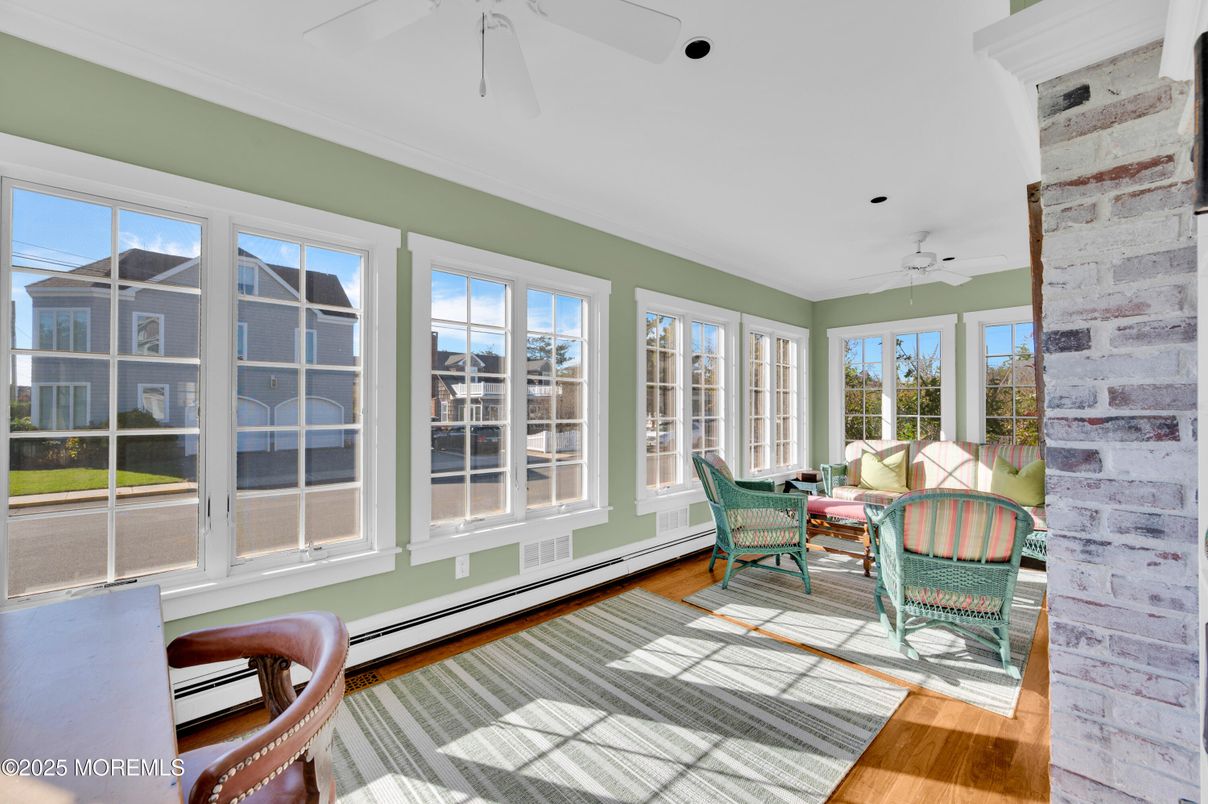 Interior, Stone Walls, Sun Room, Wood Texture Flooring