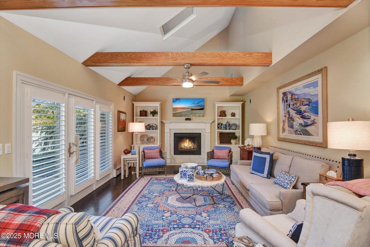 Fireplace, Interior, Living room, Wooden Beams, Wood Texture Flooring