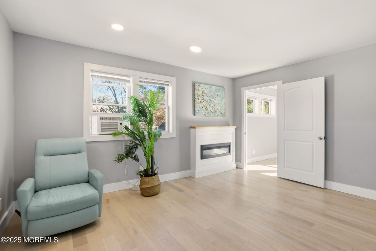 Fireplace, Interior, Recessed Lighting, Wood Texture Flooring