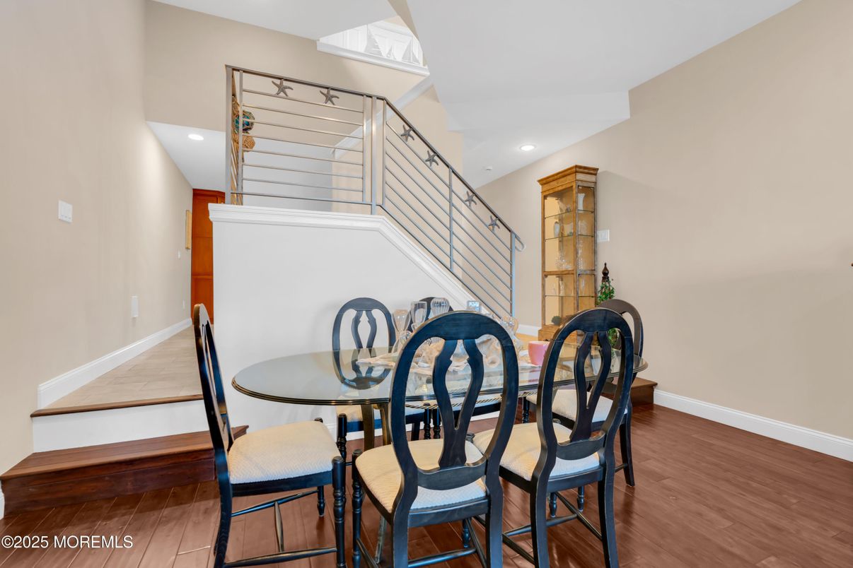 Dining room, Interior, Recessed Lighting, Wood Texture Flooring