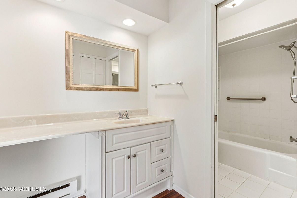 Bathroom, Interior, Recessed Lighting, Wood Texture Flooring