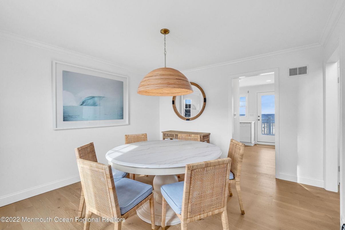 Dining room, Interior, Pendant Lights, Wood Texture Flooring