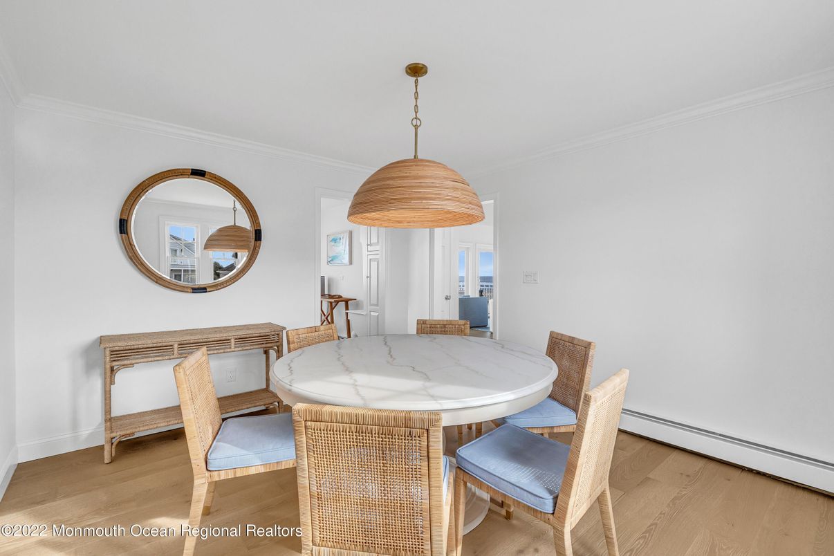 Dining room, Interior, Pendant Lights, Wood Texture Flooring